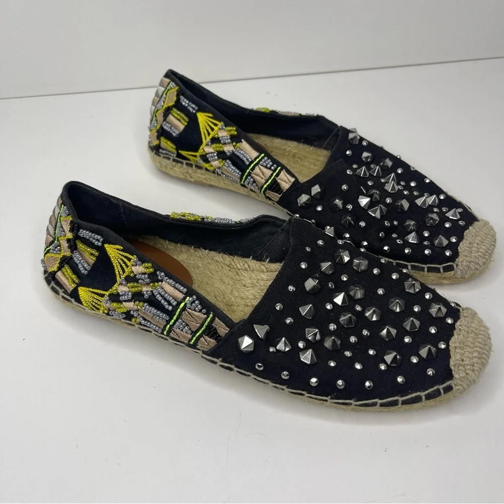 Sam Edelman‎ Women’s 6.5 Linsley Black Canvas Studded Beaded Espadrille Flats